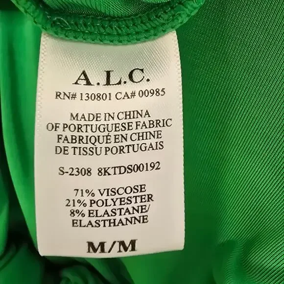 A.L.C Adeline Green Asymmetric Ruched Stretch Maxi Dress Size Medium